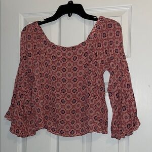 Elodie boho pink multi floral top with bell sleeves